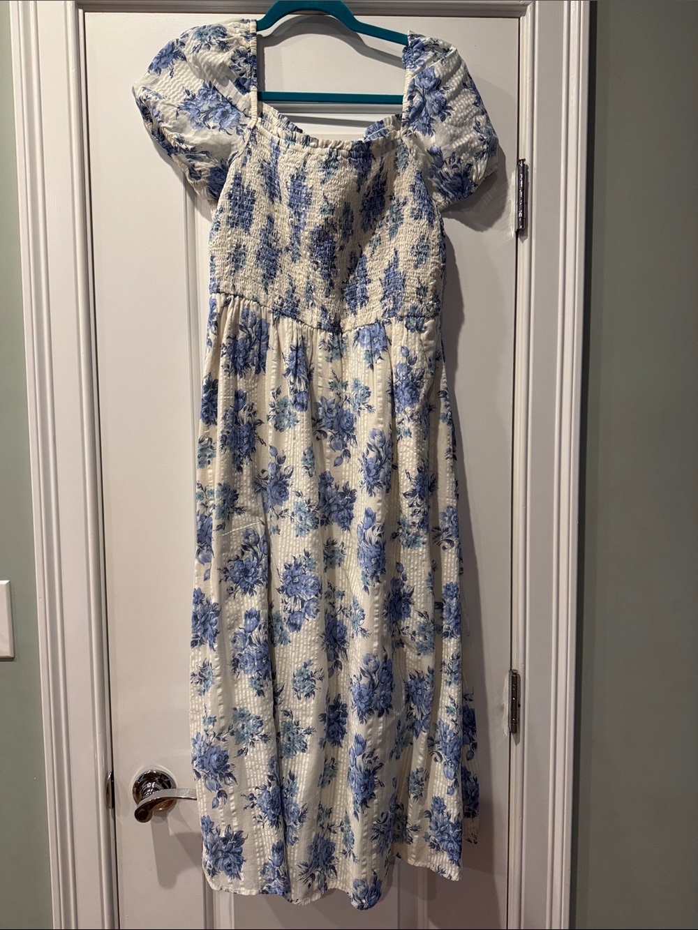 LOFT Cream Dress with Blue Floral Print